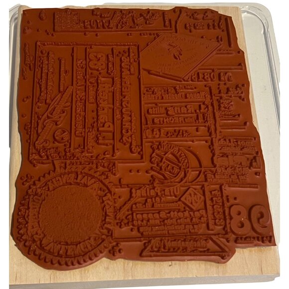 Vintage-Style Stampin Up! Ephemera Background Large Rubber Stamp Wooden Block - Picture 2 of 3